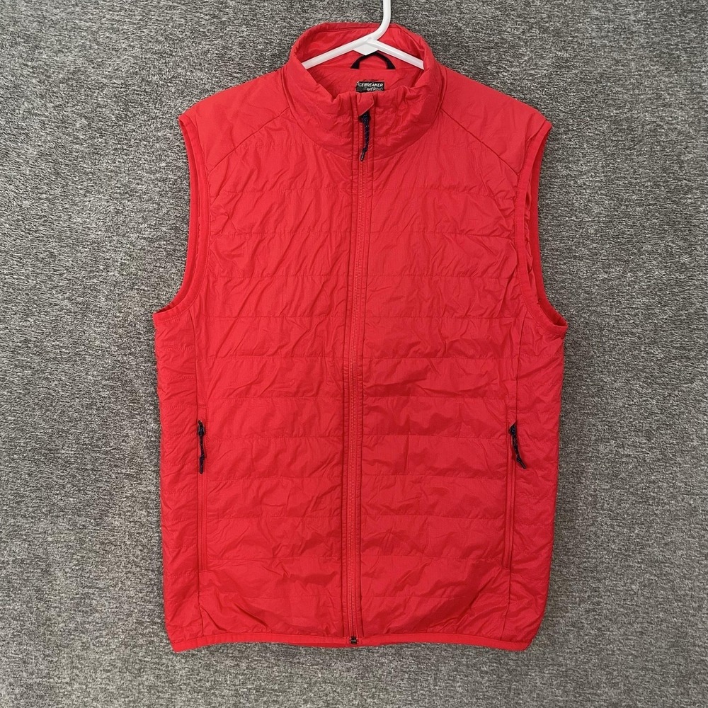 Icebreaker Merino GT Vest Mens Medium Red Quilted Wool Insulated Lightweight Zip